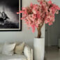 Matte White St. Tropez Planter with Custom Made Pink Cherry Blossom Tree