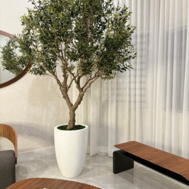 Artificial 98″ Olive Tree In Glossy White Ben Planter