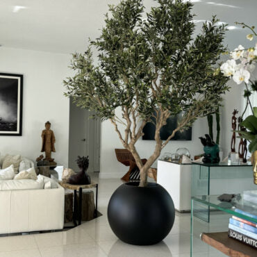 Olive Tree in Matte Black 30″ Globe Planter
