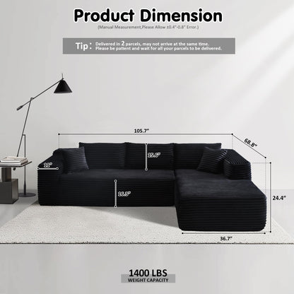 104" / 265CM L-Shape Modular Couch with Chaise, No Assembly Required