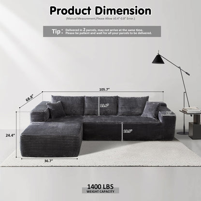 104" / 265CM L-Shape Modular Couch with Chaise, No Assembly Required