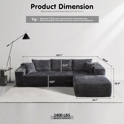 104" / 265CM L-Shape Modular Couch with Chaise, No Assembly Required