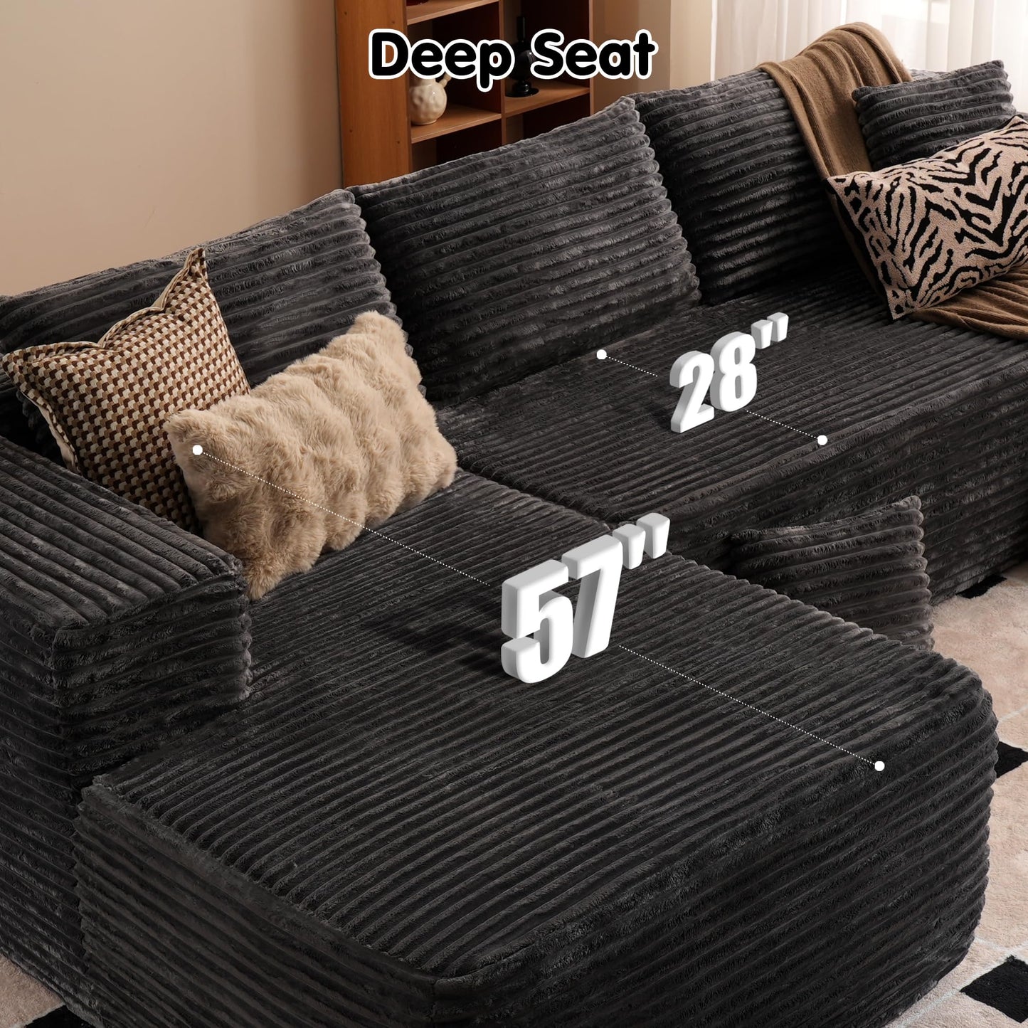 104" / 265CM L-Shape Modular Couch with Chaise, No Assembly Required