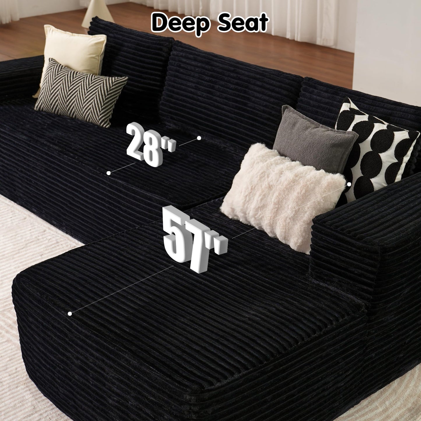 104" / 265CM L-Shape Modular Couch with Chaise, No Assembly Required