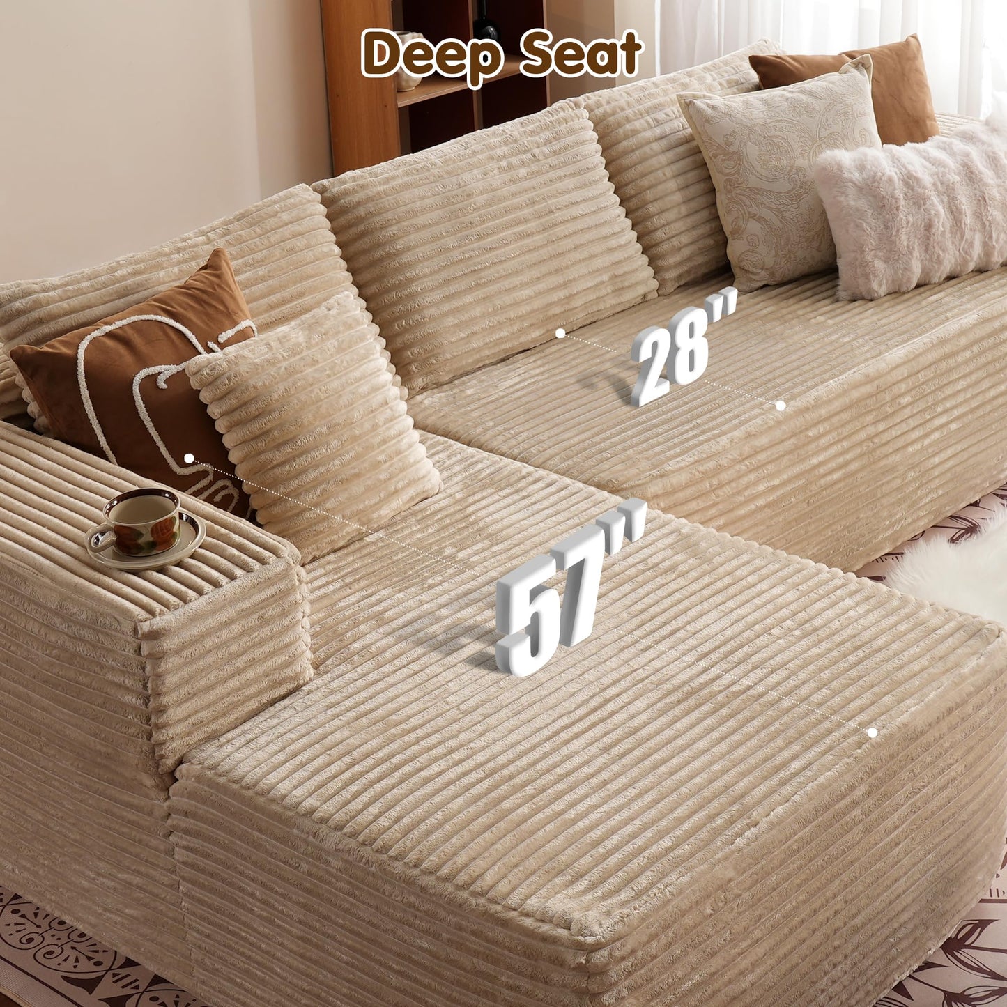 104" / 265CM L-Shape Modular Couch with Chaise, No Assembly Required