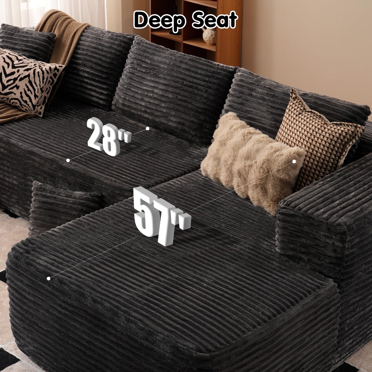 104" / 265CM L-Shape Modular Couch with Chaise, No Assembly Required